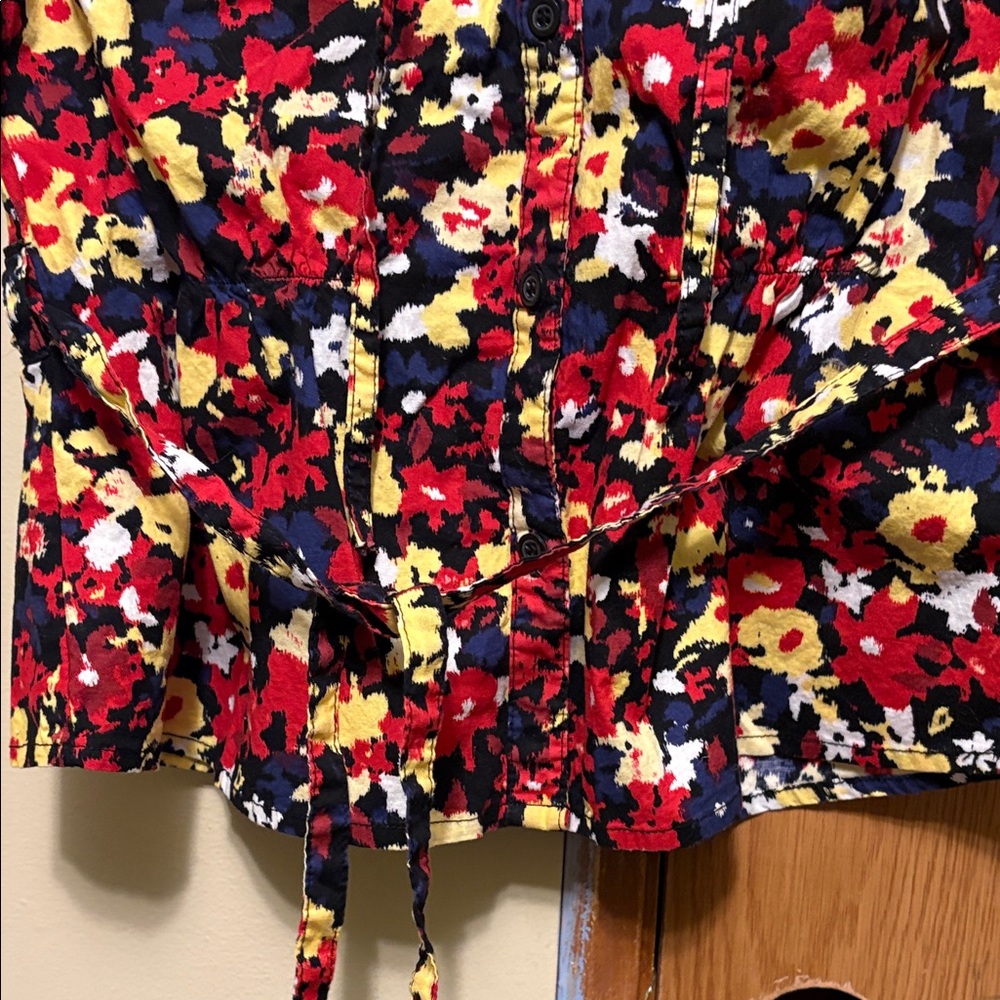 Susie Rose Vibrant Floral Ruffle Blouse M 7/9 Coquette Top Red Yellow Blue - Picture 4 of 9